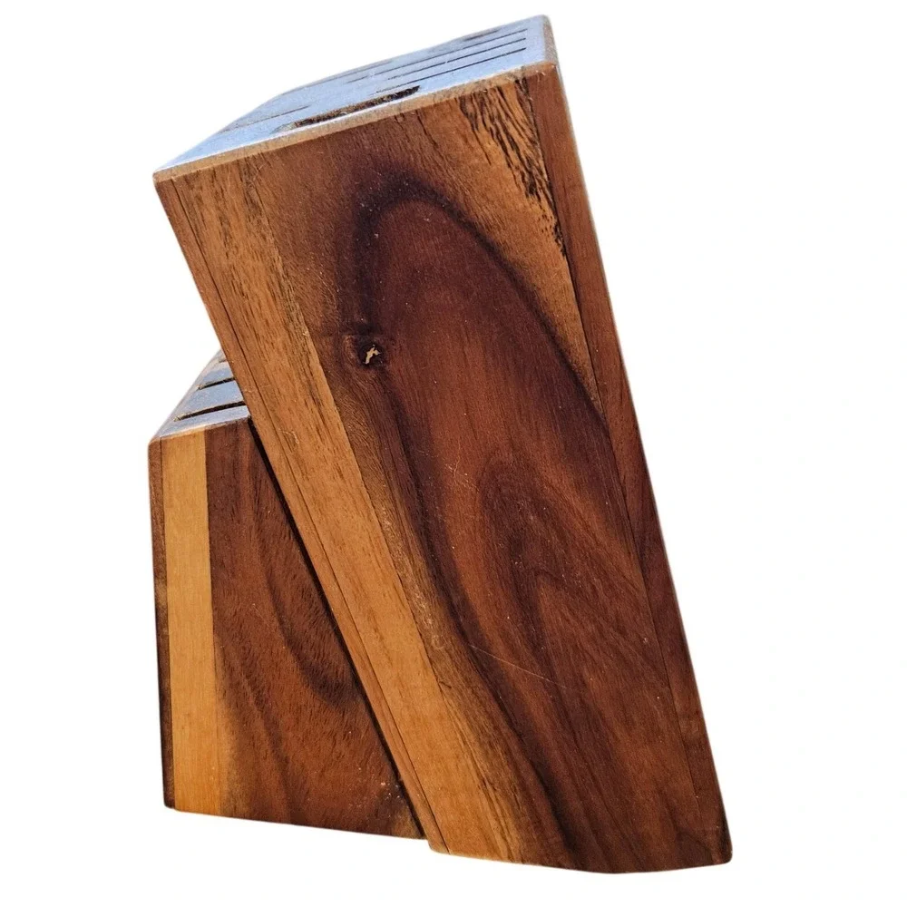 Paula Deen Acacia Wood Knife Block 13 Slot Tiered Countertop Cutlery Organizer
